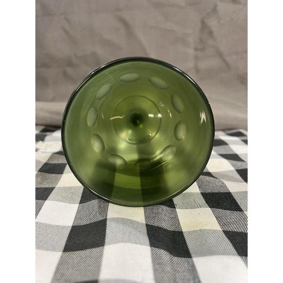 VTG Indiana Glass Thumbprint Frosted Avocado Satin Green Goblet Glass 6x3 (2570) - Picture 5 of 8